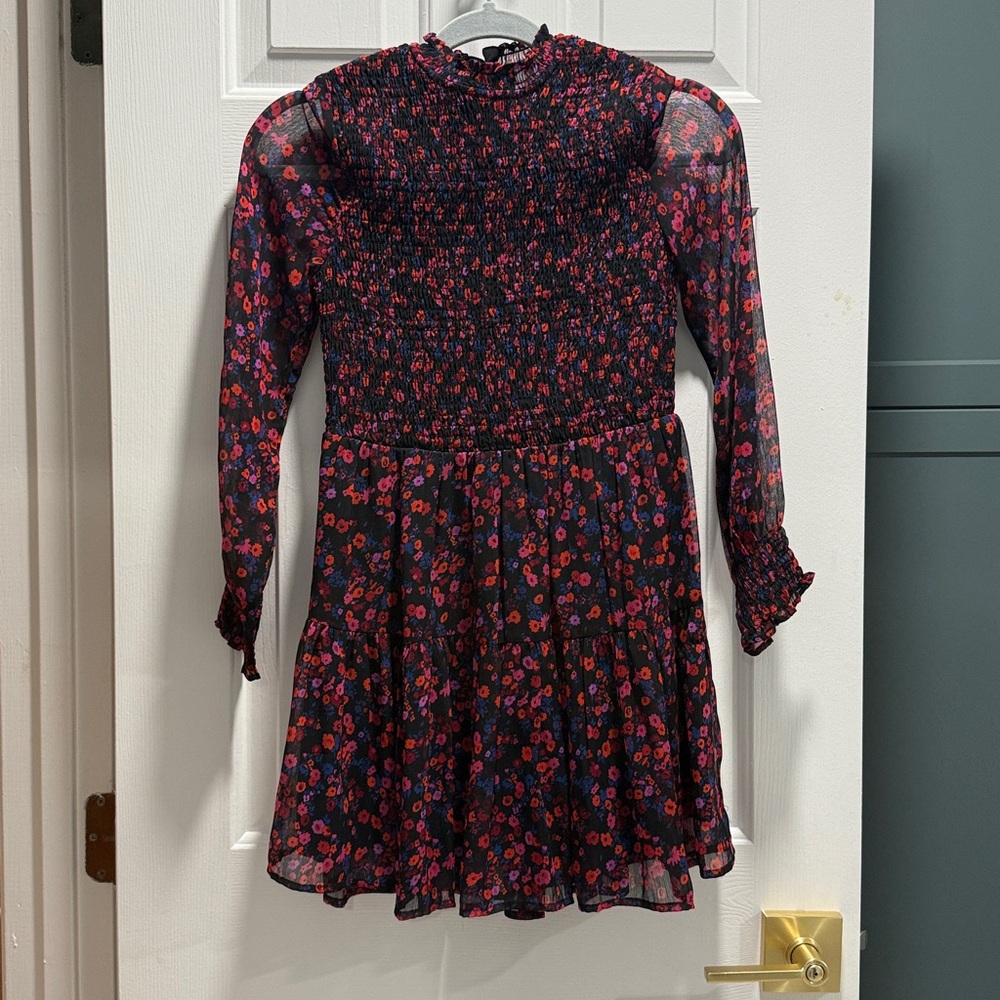 Kids Floral Sheer Long Sleeve Dress
